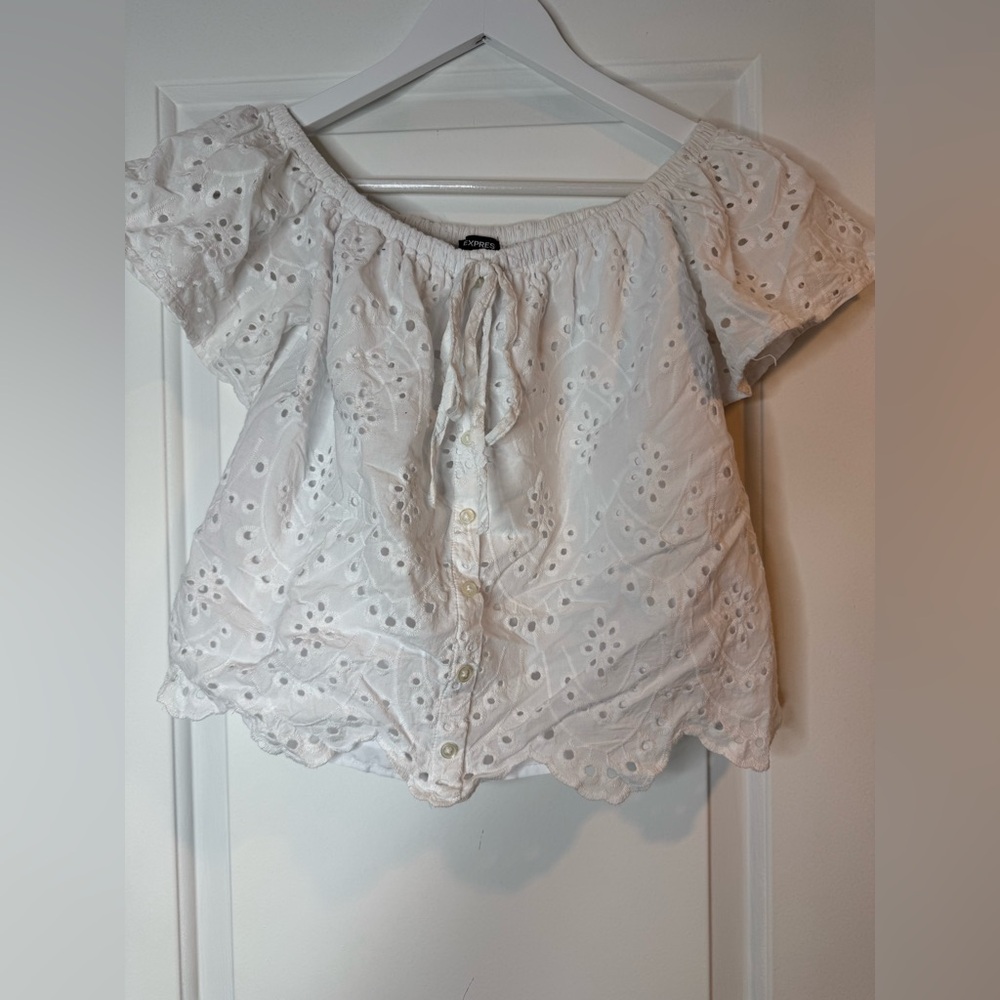 Express White Eyelet Button-Down Blouse
